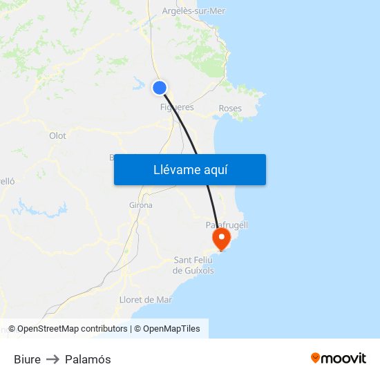 Biure to Palamós map