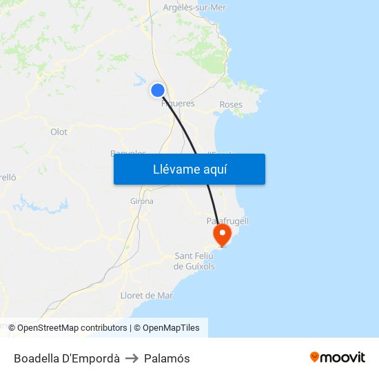 Boadella D'Empordà to Palamós map