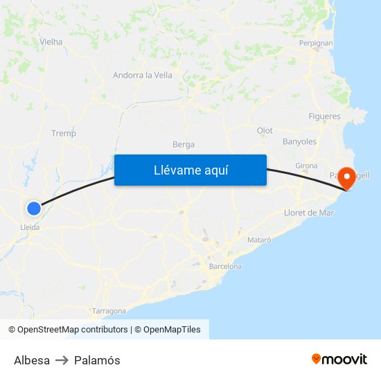 Albesa to Palamós map