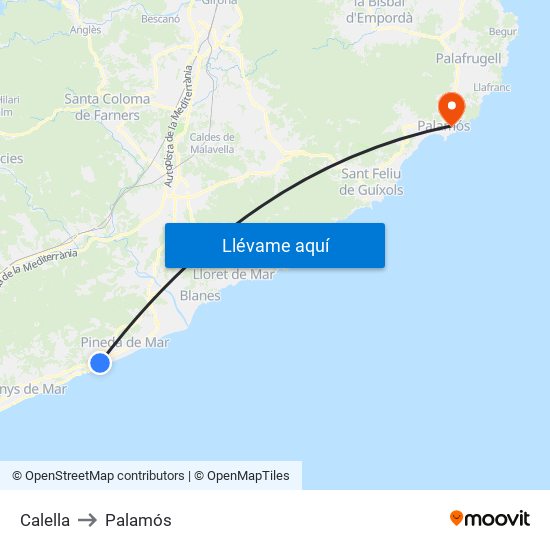 Calella to Palamós map