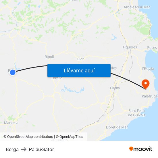 Berga to Palau-Sator map