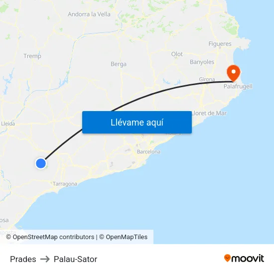 Prades to Palau-Sator map