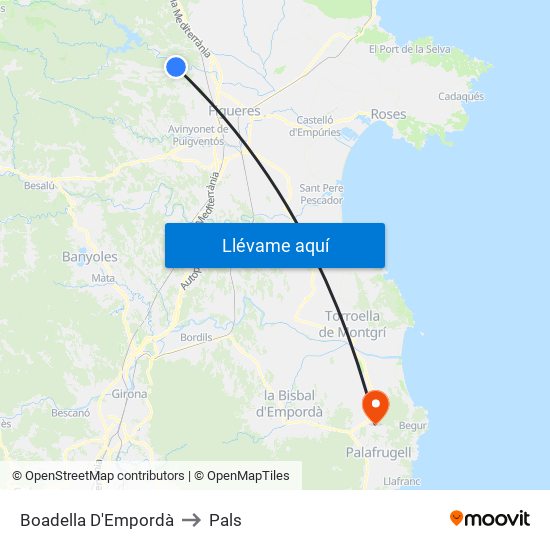 Boadella D'Empordà to Pals map