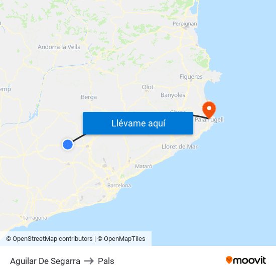 Aguilar De Segarra to Pals map