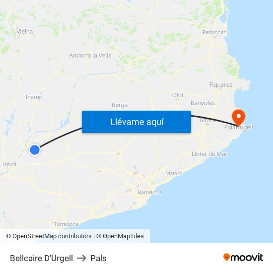 Bellcaire D'Urgell to Pals map