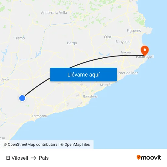 El Vilosell to Pals map