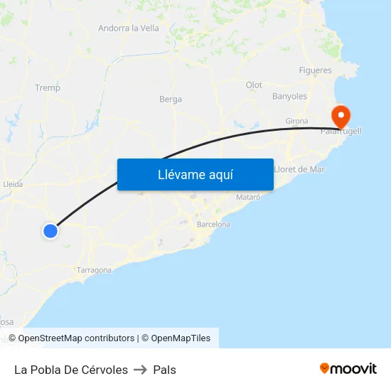 La Pobla De Cérvoles to Pals map