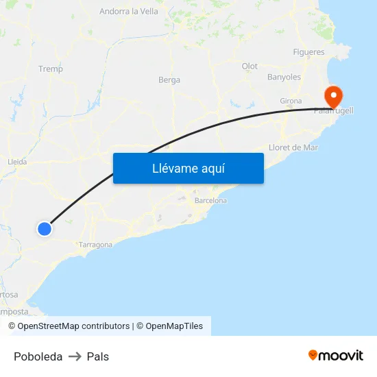 Poboleda to Pals map
