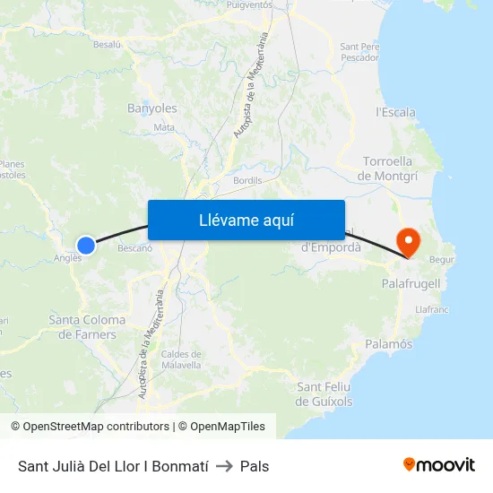 Sant Julià Del Llor I Bonmatí to Pals map