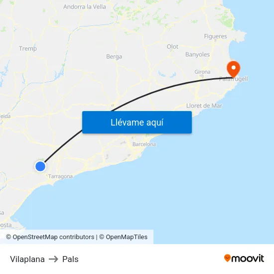 Vilaplana to Pals map