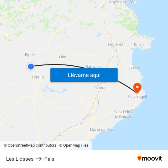 Les Llosses to Pals map