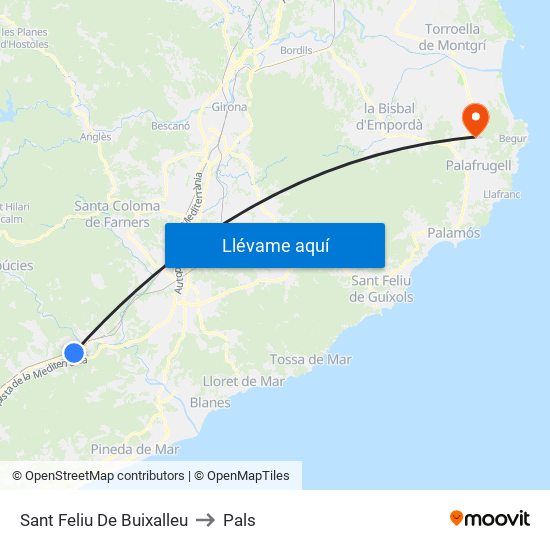 Sant Feliu De Buixalleu to Pals map