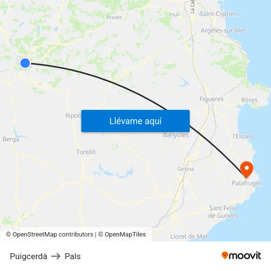 Puigcerdà to Pals map