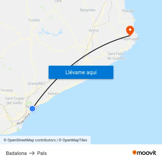 Badalona to Pals map
