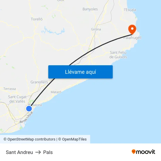 Sant Andreu to Pals map