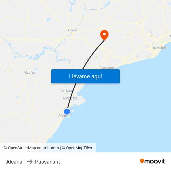 Alcanar to Passanant map