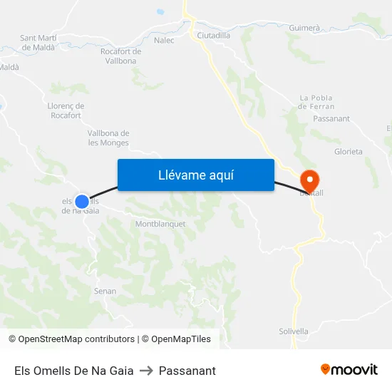 Els Omells De Na Gaia to Passanant map