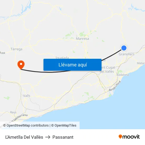 L'Ametlla Del Vallès to Passanant map