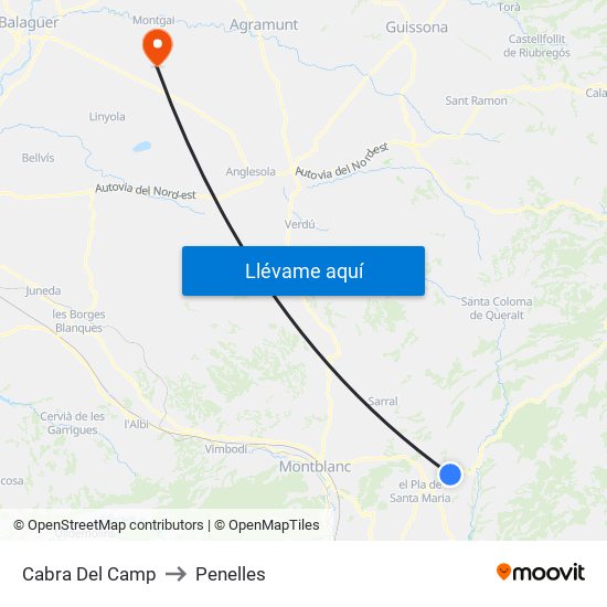 Cabra Del Camp to Penelles map
