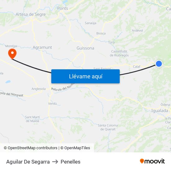 Aguilar De Segarra to Penelles map