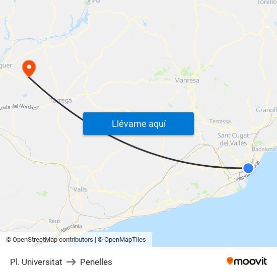 Pl. Universitat to Penelles map