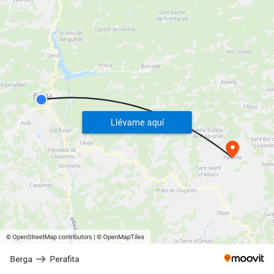 Berga to Perafita map
