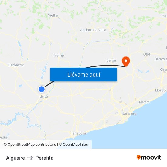 Alguaire to Perafita map