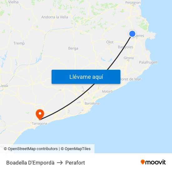 Boadella D'Empordà to Perafort map