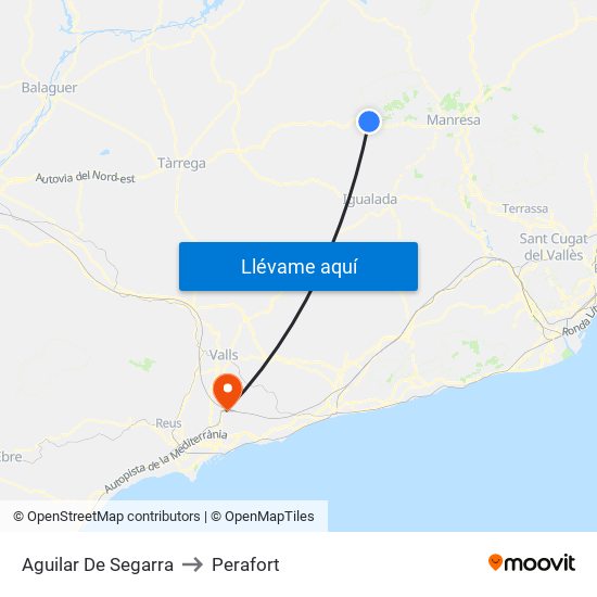 Aguilar De Segarra to Perafort map