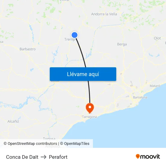 Conca De Dalt to Perafort map