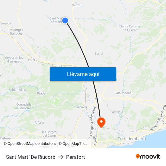 Sant Martí De Riucorb to Perafort map