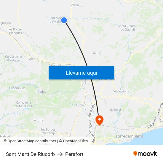 Sant Martí De Riucorb to Perafort map