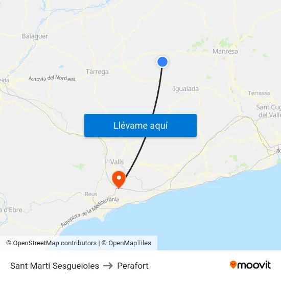 Sant Martí Sesgueioles to Perafort map