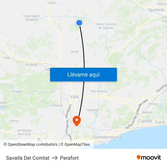 Savallà Del Comtat to Perafort map