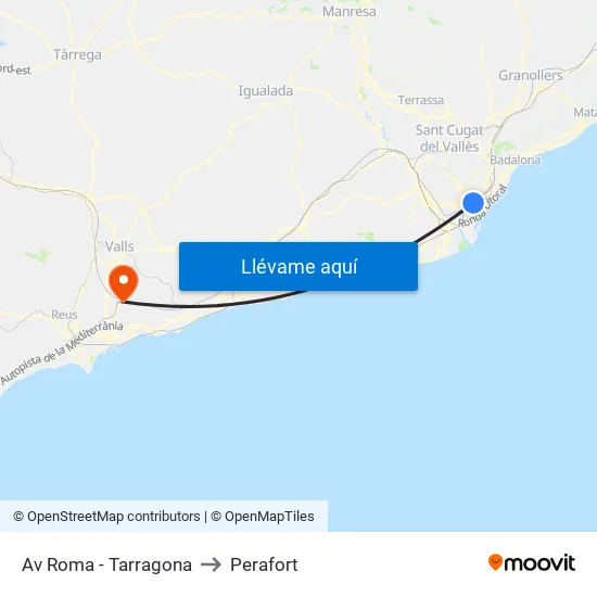 Av Roma - Tarragona to Perafort map