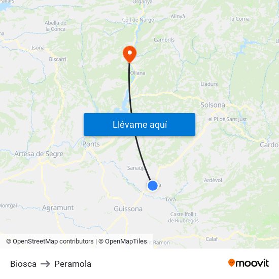 Biosca to Peramola map