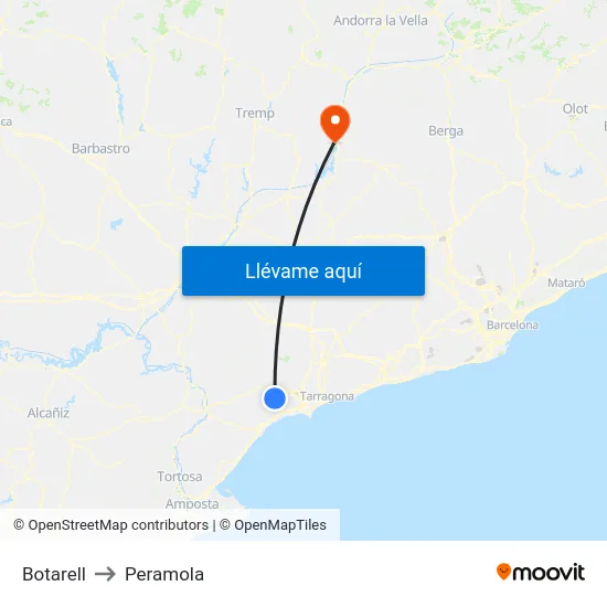 Botarell to Peramola map
