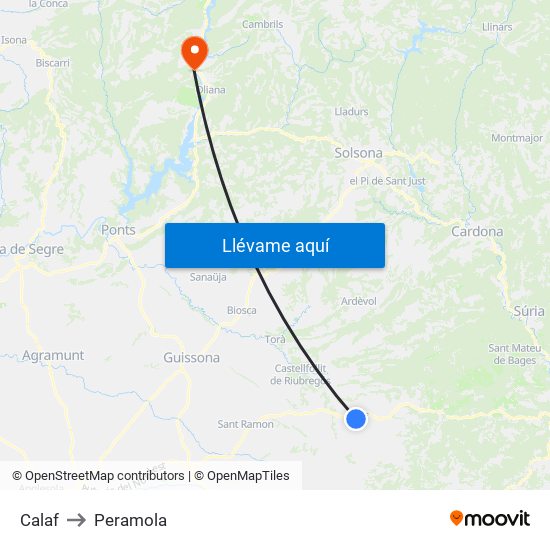 Calaf to Peramola map