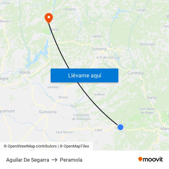 Aguilar De Segarra to Peramola map