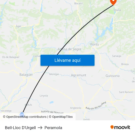 Bell-Lloc D'Urgell to Peramola map