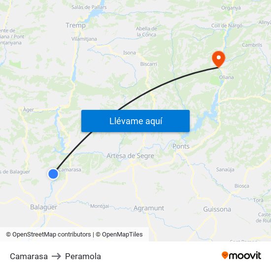 Camarasa to Peramola map