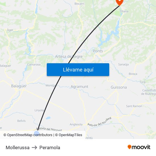 Mollerussa to Peramola map