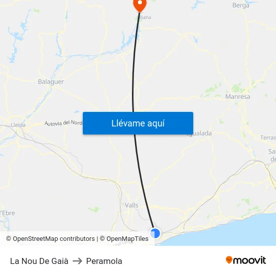 La Nou De Gaià to Peramola map