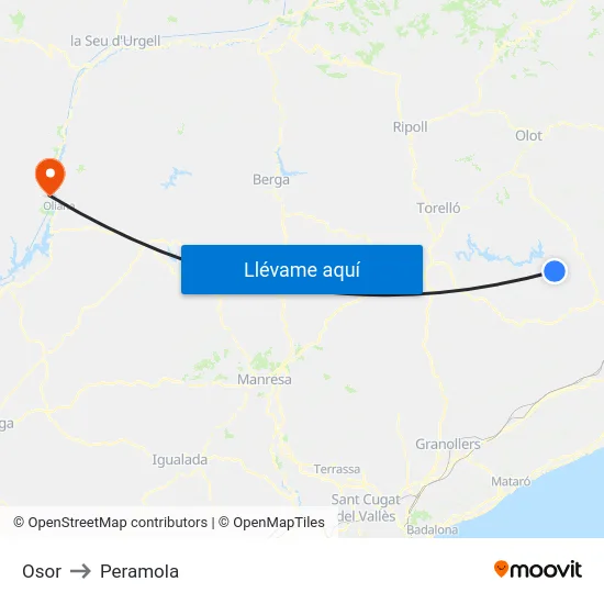 Osor to Peramola map