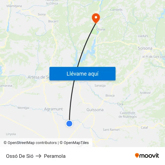 Ossó De Sió to Peramola map