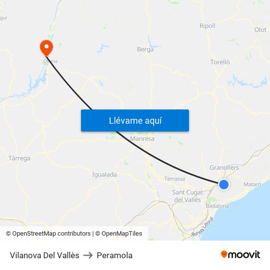 Vilanova Del Vallès to Peramola map