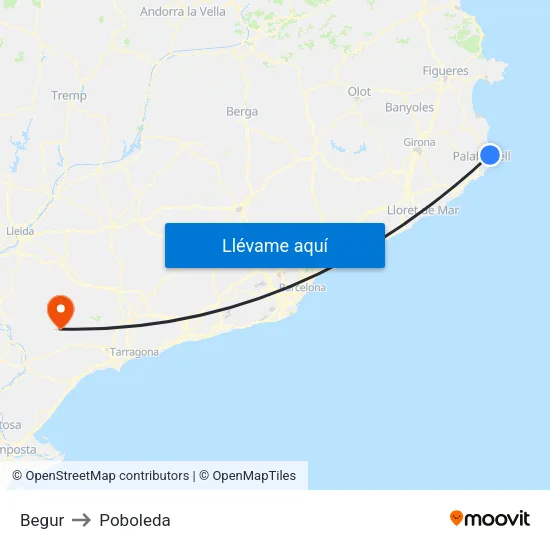 Begur to Poboleda map