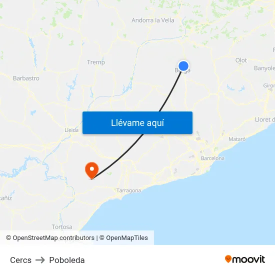 Cercs to Poboleda map