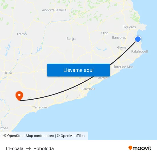 L'Escala to Poboleda map