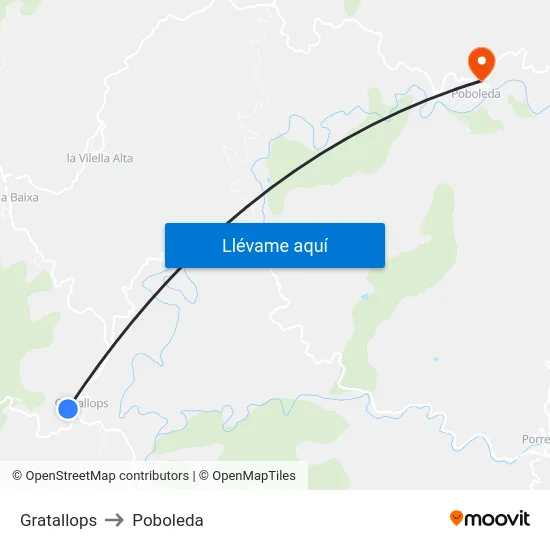 Gratallops to Poboleda map